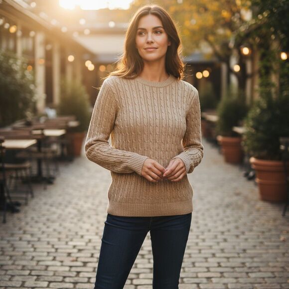 Sweaters - Karen Scott Womens Cable Knit Gold Metallic Size XL Great Condition